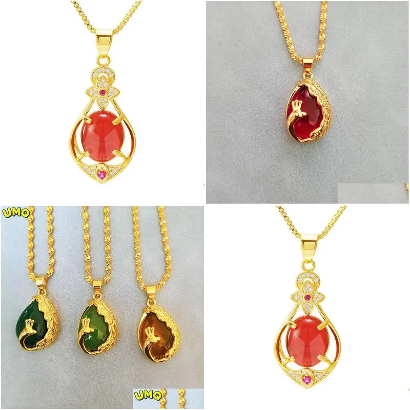 Vergulde ketting met rode edelsteen hanger voor dames elegant_voghion.com