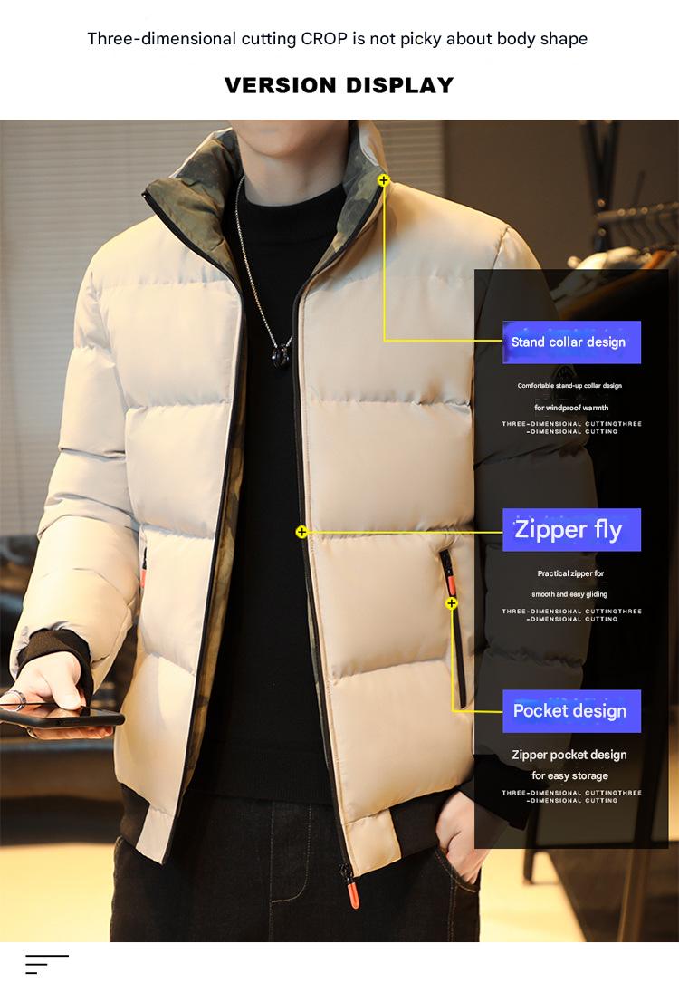 Herrenbekleidung Herren Stehkragen Pufferjacke - Winter Thermomantel mit modischer Steppung (Oversize Trendy Style)​​_voghion.com