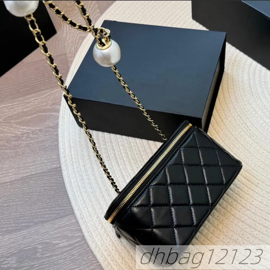 Lambskin Pearl Ball Quilted Makeup Vanity Box Bags Black White Pink Sier Crossbody Card Holder Large Capacity_voghion.com
