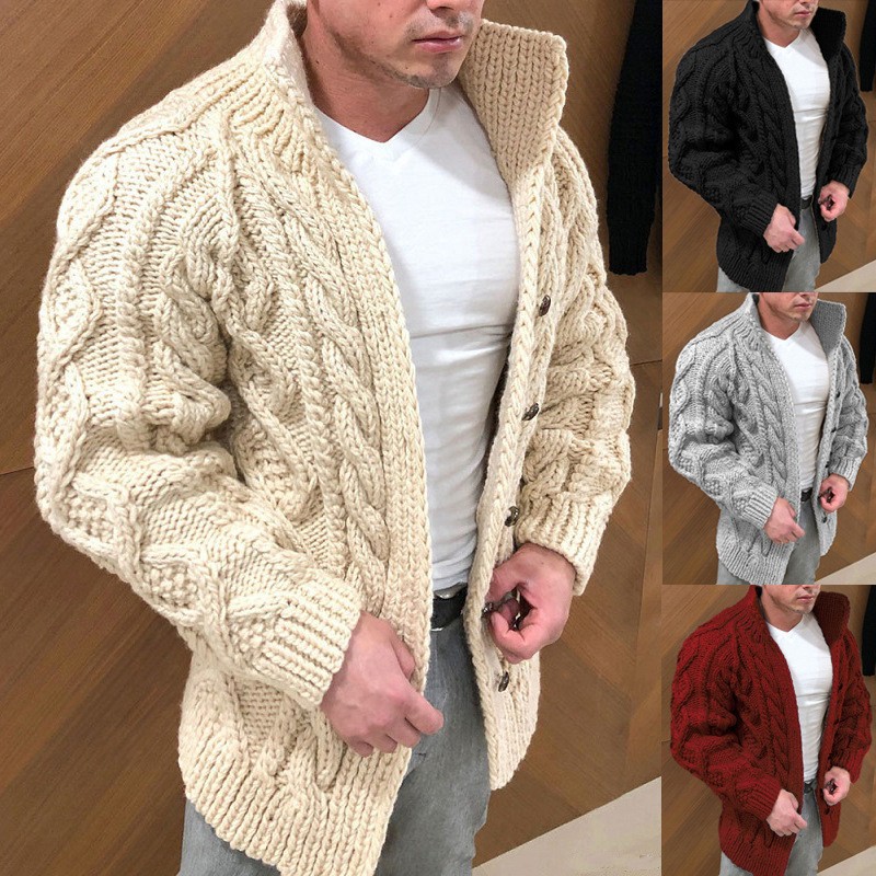 Neu Pullover Strickjacke Gekleidet Lange ärmeln Stehkragen Twisted Jacquard Casual_voghion.com
