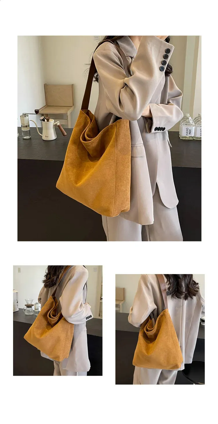 Suede Shoulder Tote Bag Large Capacity Soft Leather Hobo Style_voghion.com