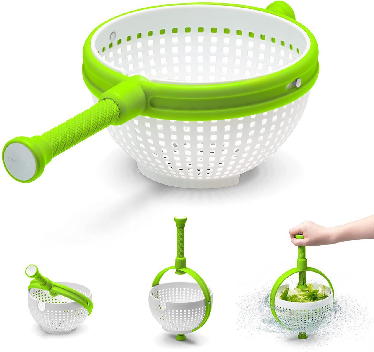 Collapsible Salad Spinner Vegetable Fruit Drainer Non-Scratch Spinning Colander Rotate Water Drainer Basket Kitchen Strainer_voghion.com