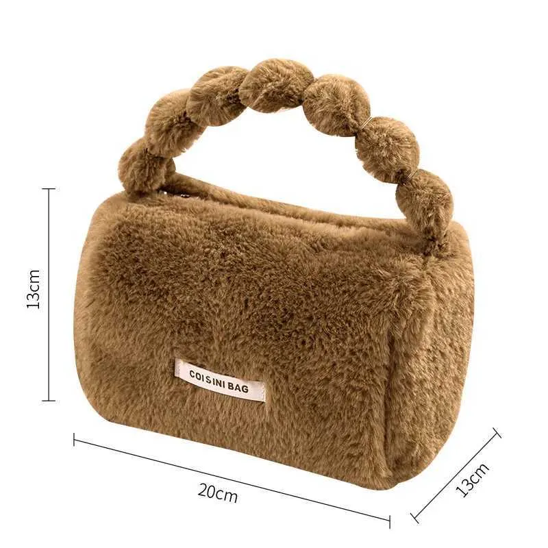 Borsa per il trucco da donna in peluche carina alla moda, borsa da viaggio per cosmetici, borsa da toilette, organizzatore, custodia per trucco portatile_voghion.com