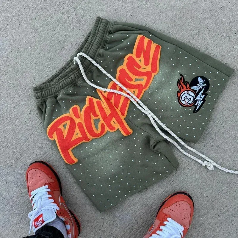 Europeisk-amerikansk bokstavstryck lösa herrshorts för gatumode, hiphop, joggingbyxor, casual, sportbyxor 241230_voghion.com