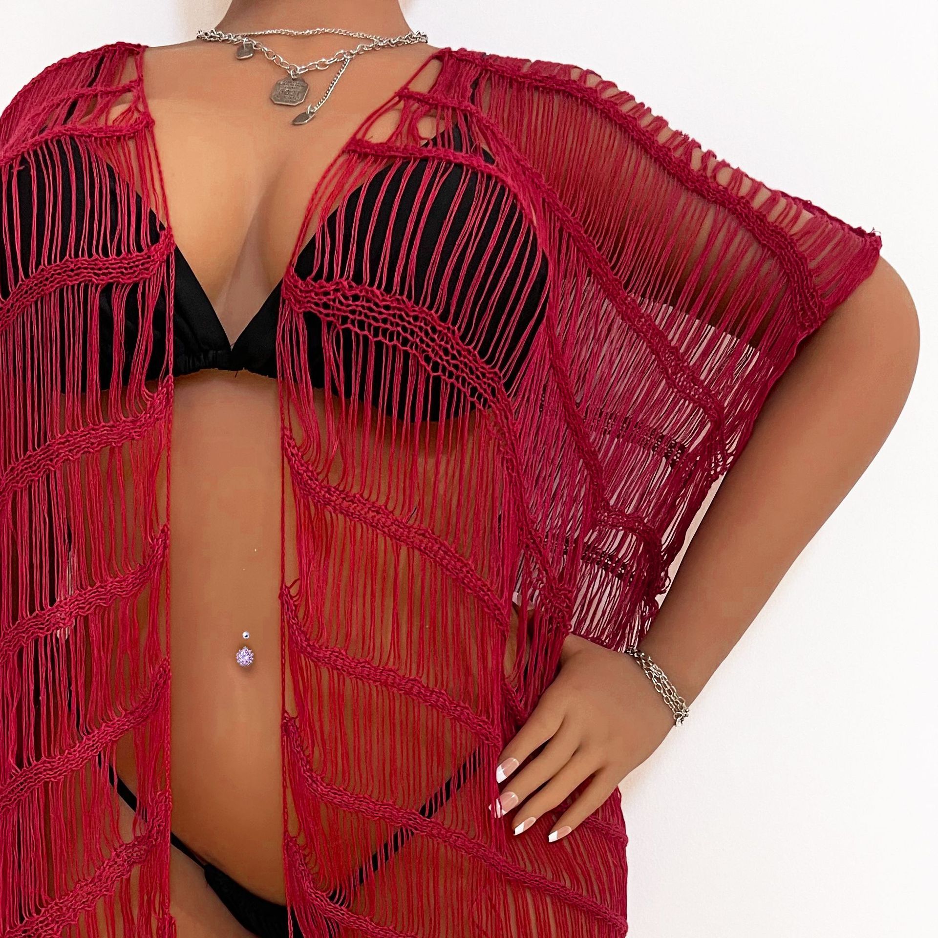 plus size women's sexy see-through short-sleeved cardigan outerwear blouse_voghion.com