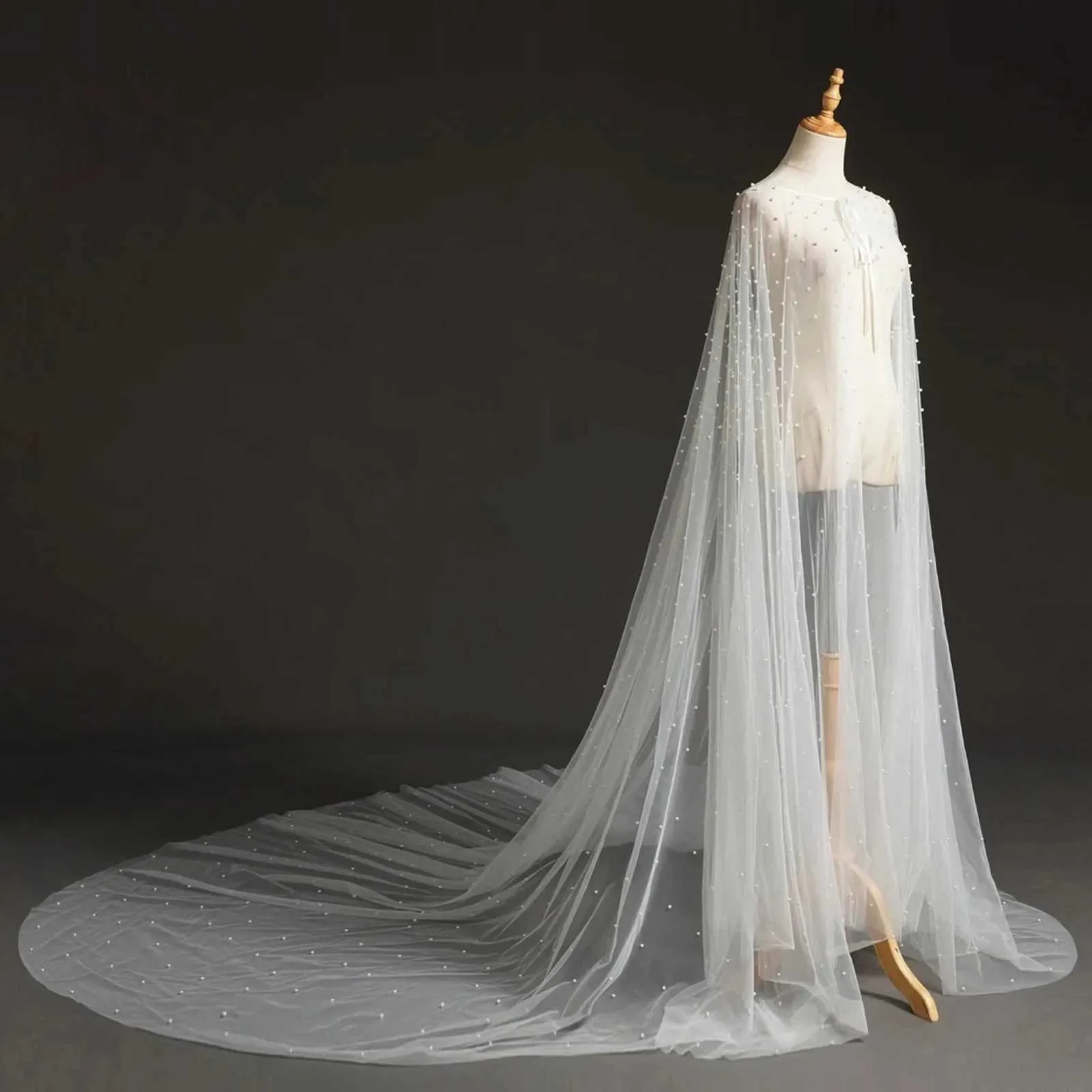 Hair Jewelry Womens Pearls Bridal Shoulder Veil Long Cloak Evening Cape Jacket For Women Bolero Soft Tulle Shawl Wedding_voghion.com