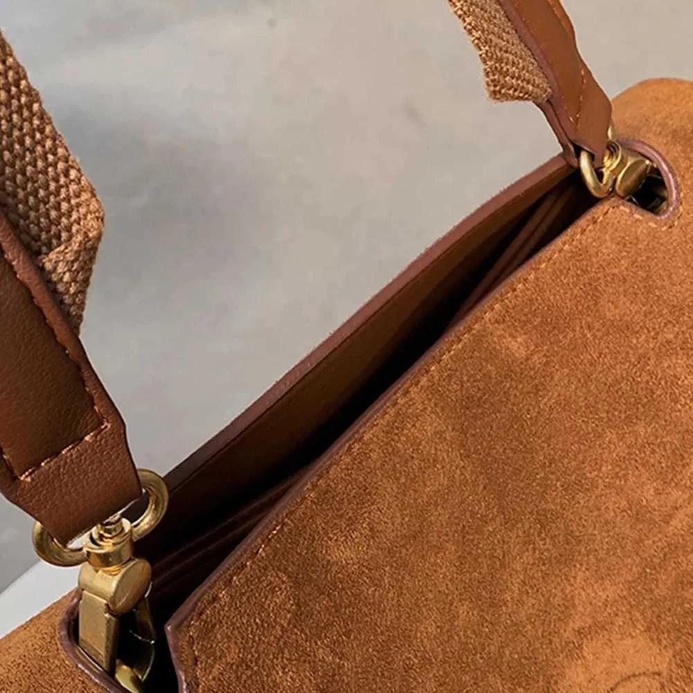 Damen-Retro-SG-Tasche mit verstellbarem Riemen und großem Fassungsvermögen, stilvolle, lässige Geldbörse aus Veloursmaterial für den täglichen GebrauchC241216_voghion.com