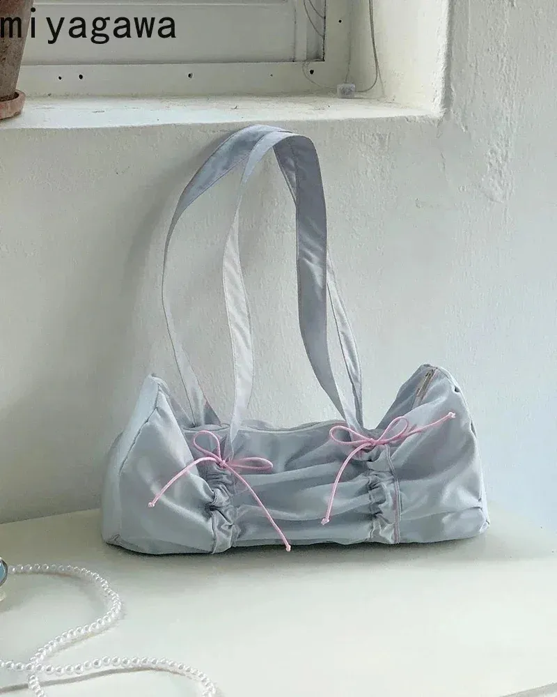 Miyagawa Borsa da donna 2024 Borsa a tracolla singola con coulisse e fiocco coreano Borsa da ascellare casual e versatile per donna_voghion.com