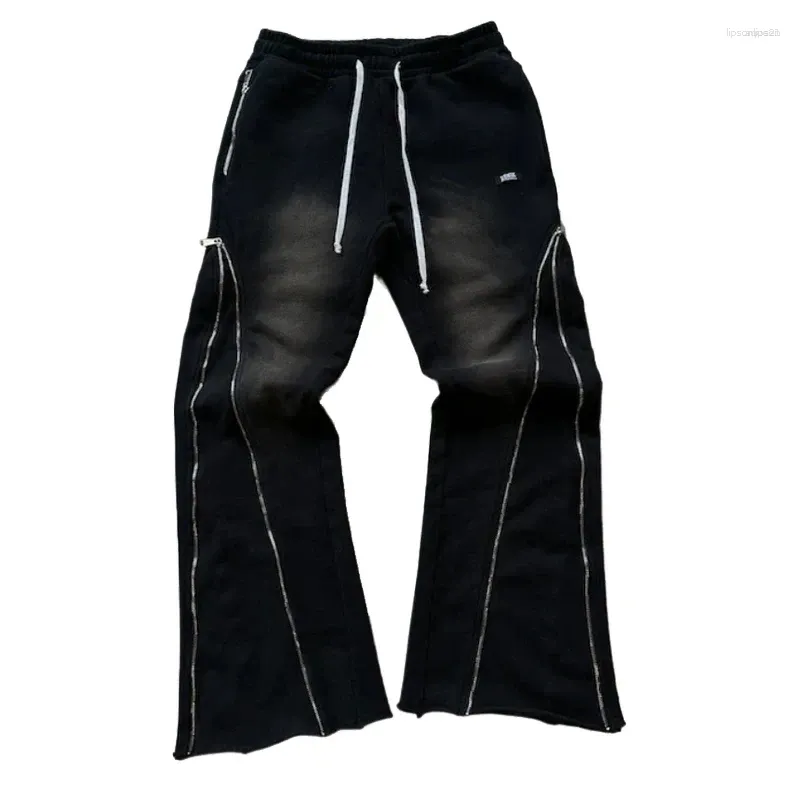 Pantaloni da uomo Y2K, retrò, larghi, gotici, casual, con cerniera, decorazione, hip hop, punk, streetwear, oversize, in cotone, dritti_voghion.com