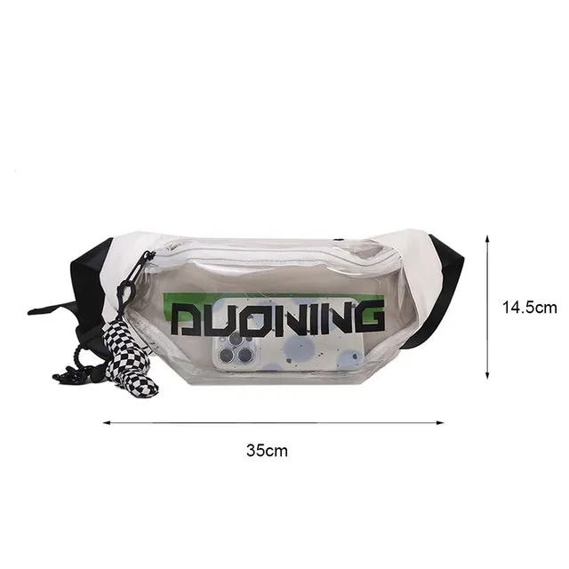 Fashion Fanny Packs Unisex Clear PVC Waist Pouch Multi-functional Letter Printed With Pendant Adjustable Buckle Strap_voghion.com
