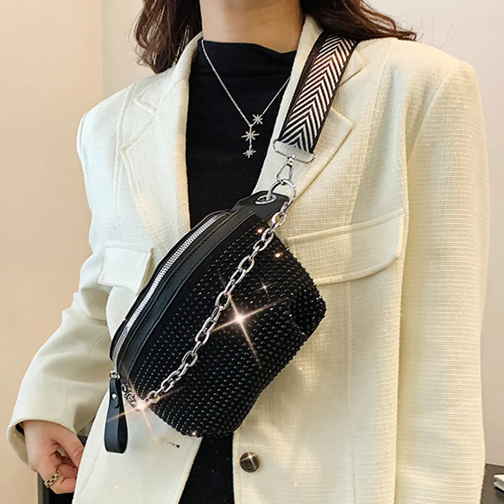 Rhinestone Ladies Handbags Fashion Chain Female Sling Waist Pack Casual Adjustable Strap Portable Elegant For Weekend_voghion.com
