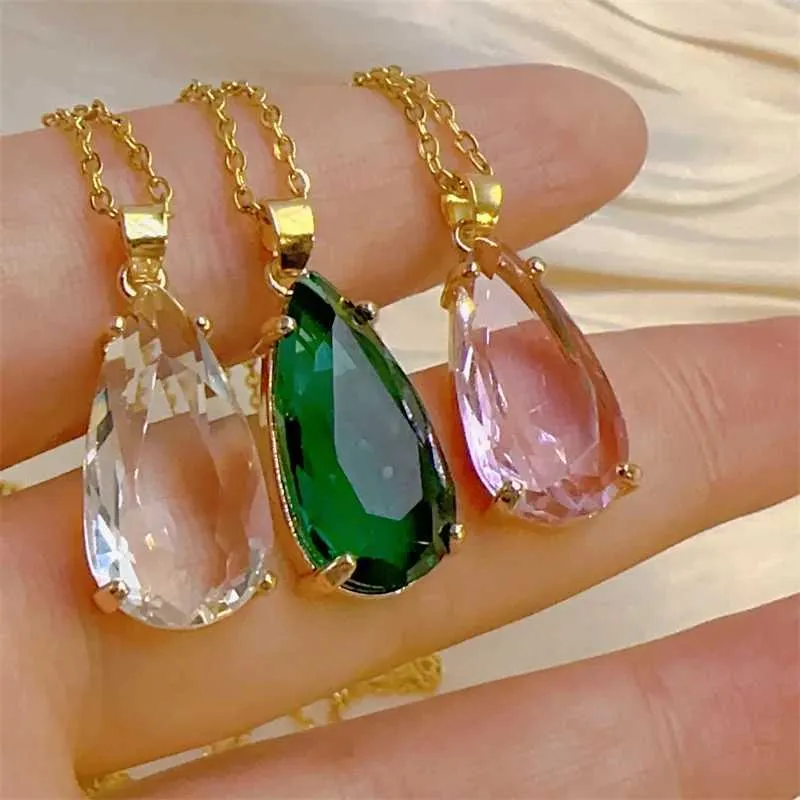 Collane con ciondolo alla moda, squisita, goccia d'acqua, collana di gioielli trasparenti, classica personalità, leggera, in acciaio inossidabile_voghion.com