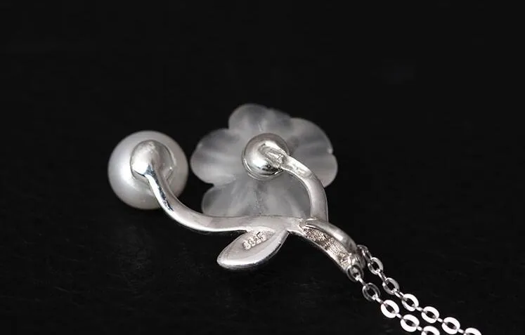 Anheng Halskjeder Ekte Sterling Sier Håndlagde Designer Fine Smykker Hvit Naturlig Perle Delikat Plommeblomst Blomst_voghion.com
