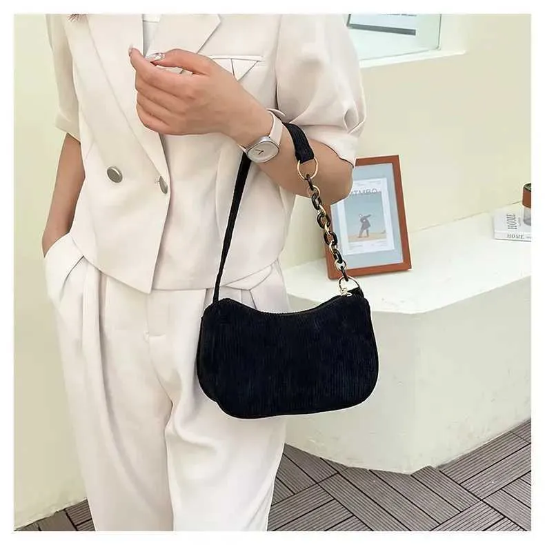 1 Stück Fi Retro Cord Unterarm lässige Umhängetasche einfarbig Reißverschluss Damen Handtasche Cluh Y241025_voghion.com