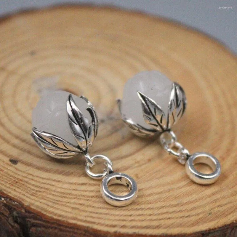 Ketten Anhänger Lotus aus reinem Sterlingsilber, Sier weißer Jade, 3,8 cm hoch, mit Kette, 50,8 cm lang_voghion.com