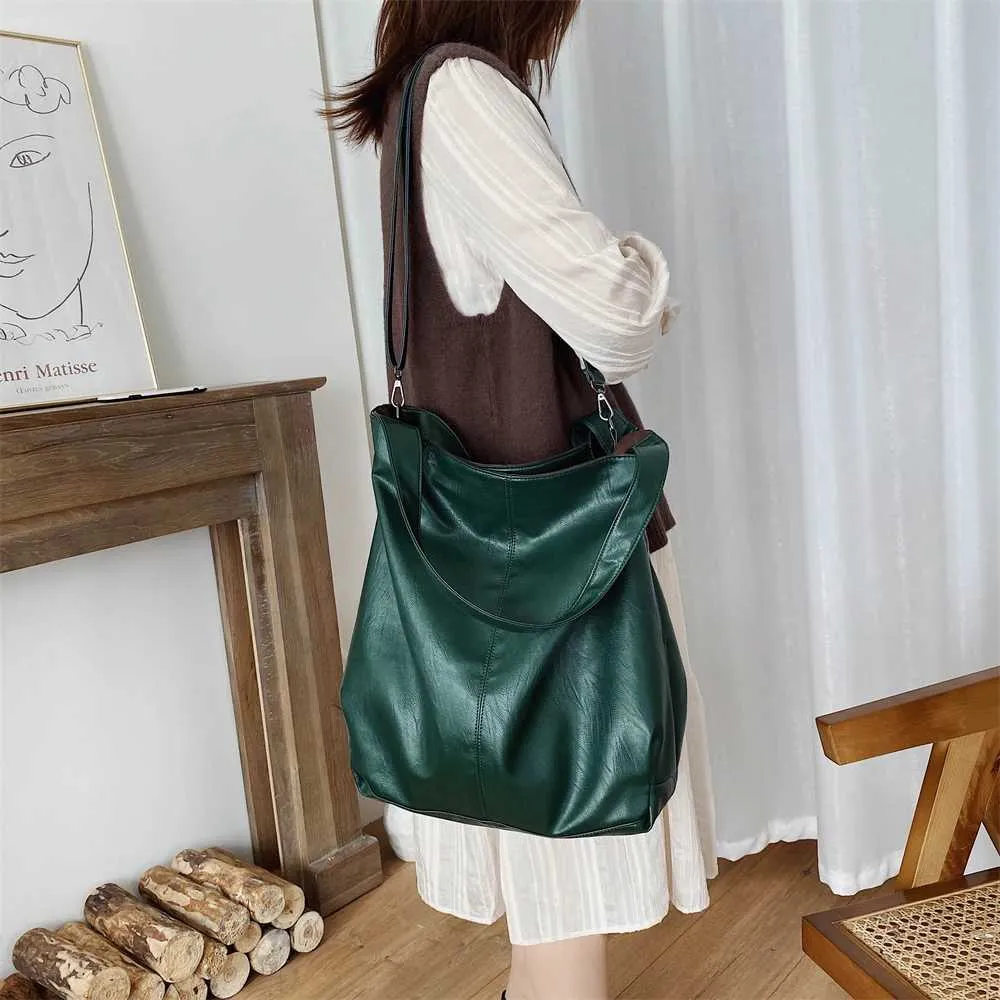 Moods Oversized Black Shoulder Bags per donna in morbida pelle, grande capacità, shopper tote, doppia tracolla, grande borsa a tracolla_voghion.com