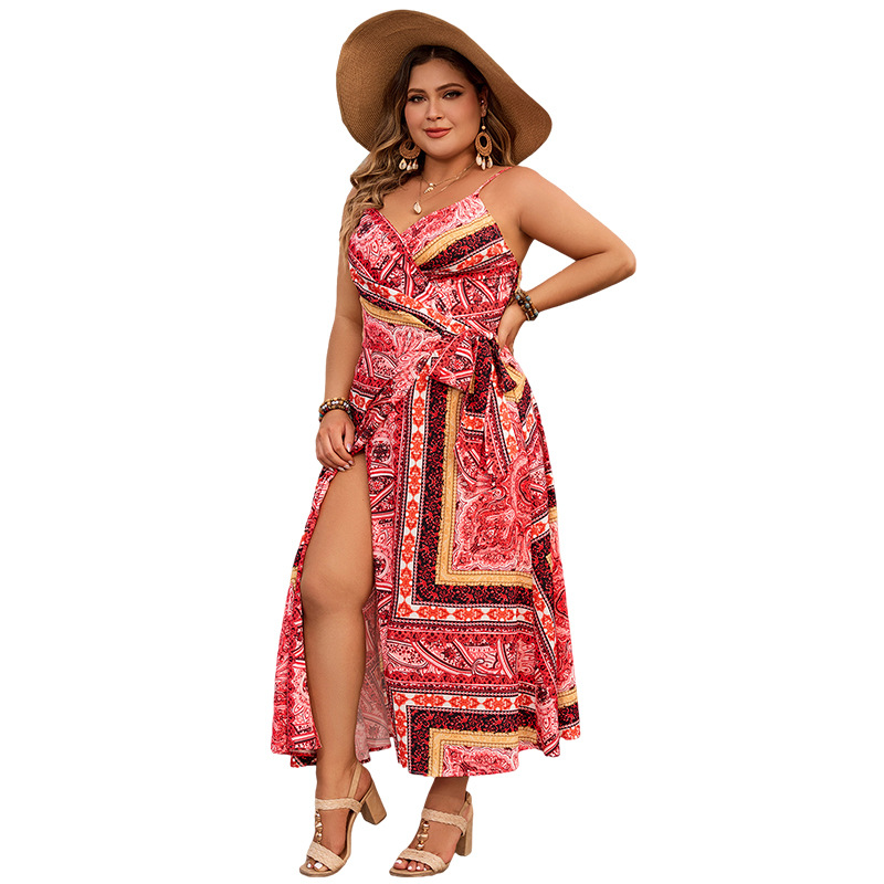 Women's printed suspender dress ladies summer leisure holiday sexy long dress women's clothing_voghion.com