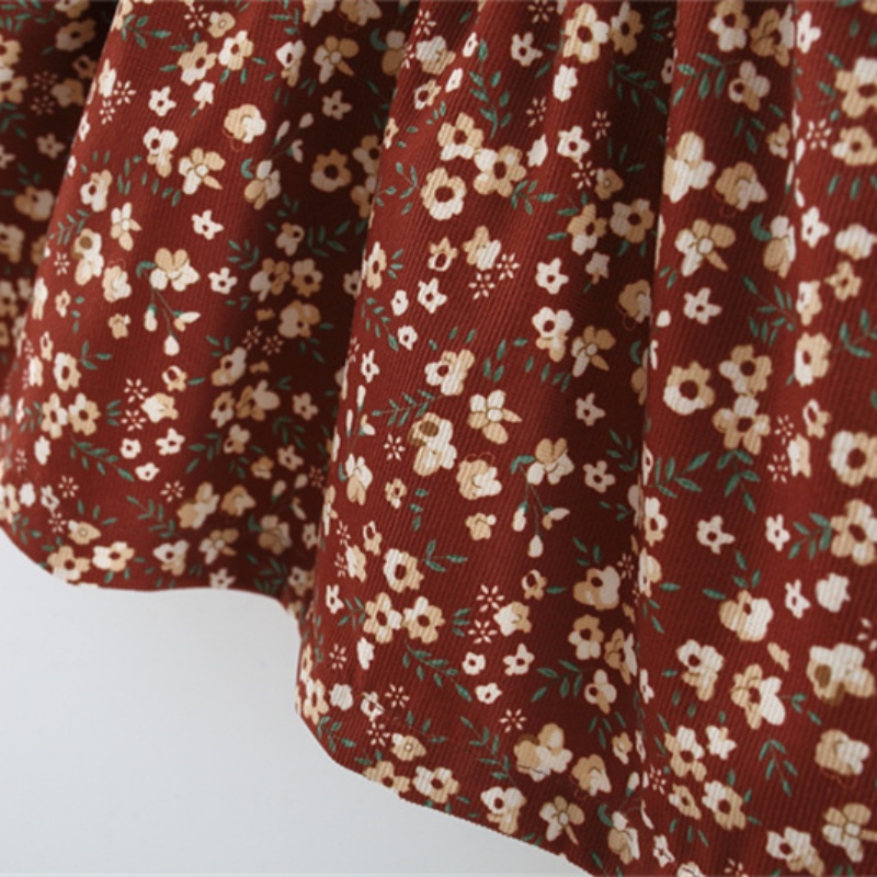 Abito floreale autunnale con maniche lunghe per bambina in pizzo stile coreano_voghion.com