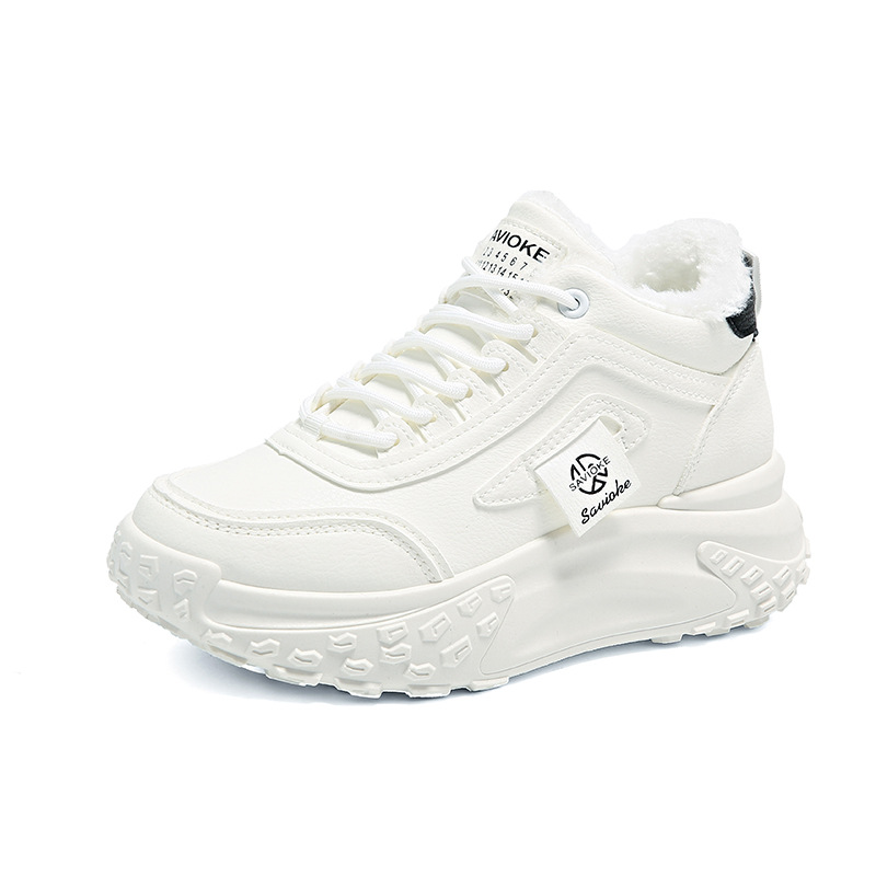 Scarpe alte da donna in velluto caldo, versatili, in cotone, con plateau, casual, da papà._voghion.com