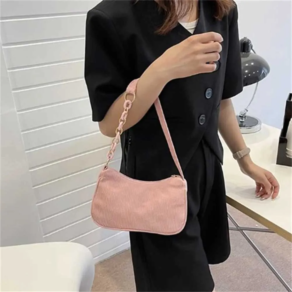 Fi Retro Handbags Warm Autumn Winter Corduroy Bottom Zipper Shoder Small Bag Fem Soft Leisure Club Handbag Y241106_voghion.com