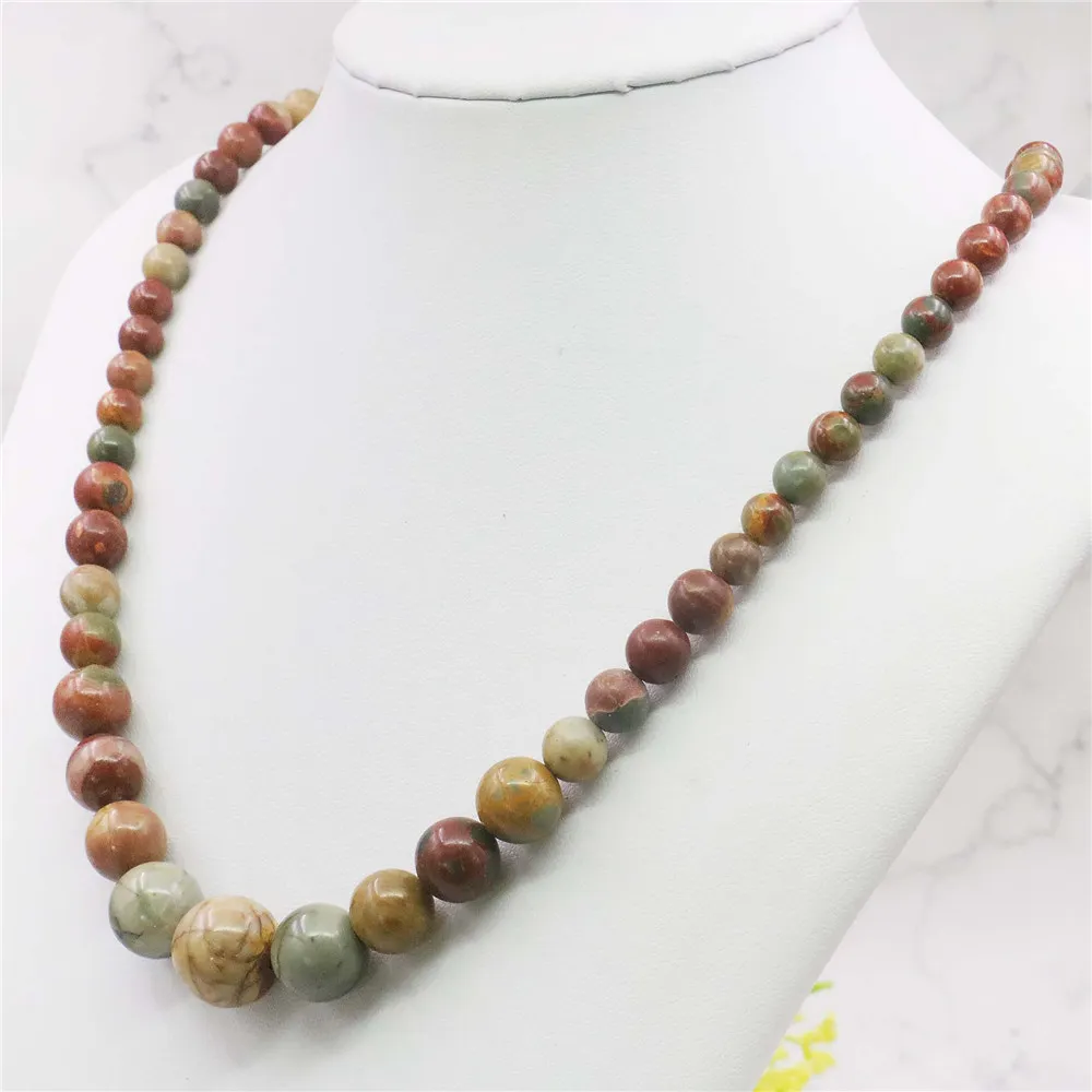 Chaînes 6-14mm Multicolore Picasso Pierre Perles Rondes Collier Bijoux De Mode Cadeaux Pour Fille Femmes Naturel 18 pouces_voghion.com