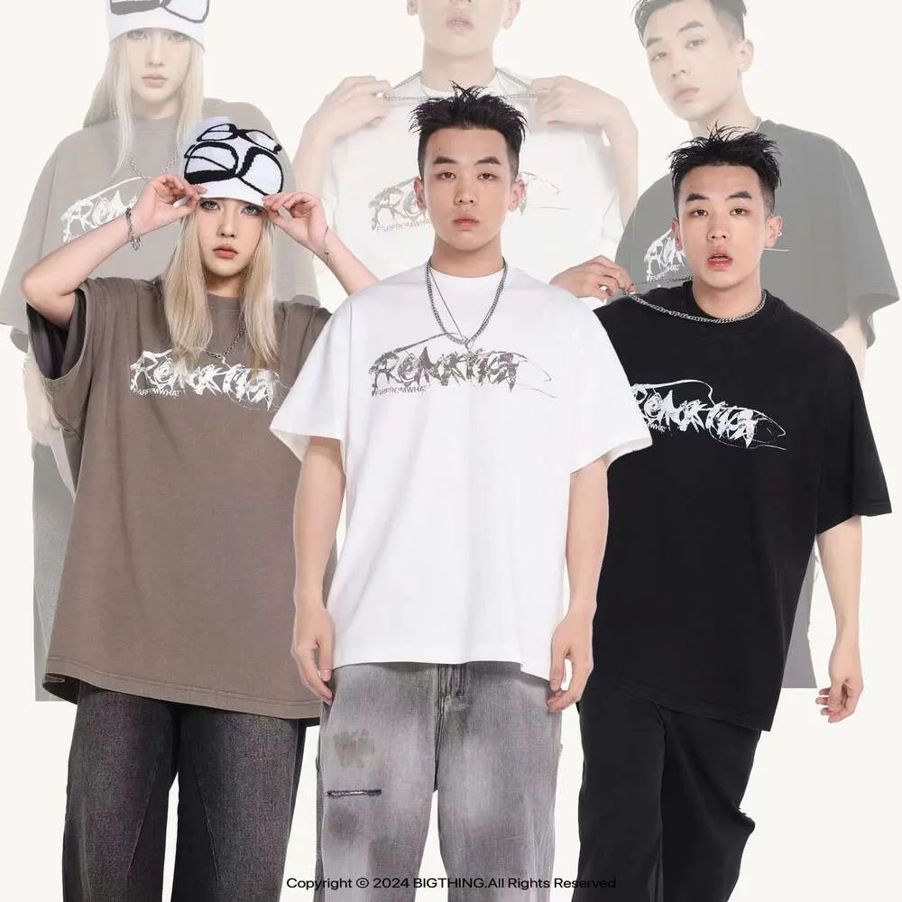 Far Archive T-shirt da uomo Bigthing Fashion Vintage Oversize Letter Printed Tee Donna 1 Migliore qualità Lavato Oversize_voghion.com