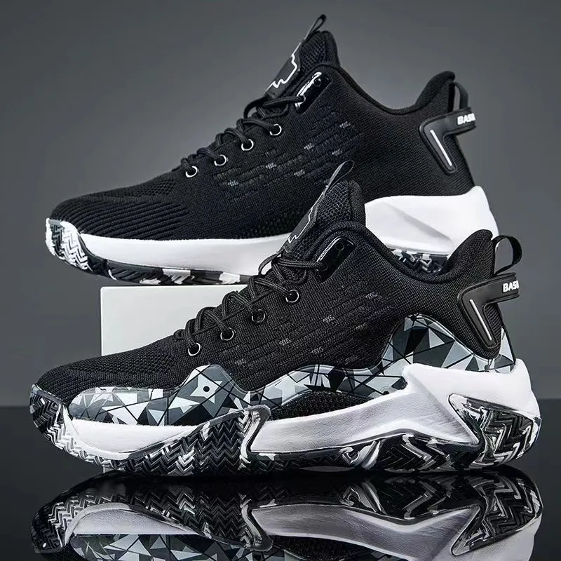 Men's Fashion Sports Shoes:2024 Plus Size Basketball Breathable Running Shoes Trendy Sneakers,Black/White/Green,Free_voghion.com