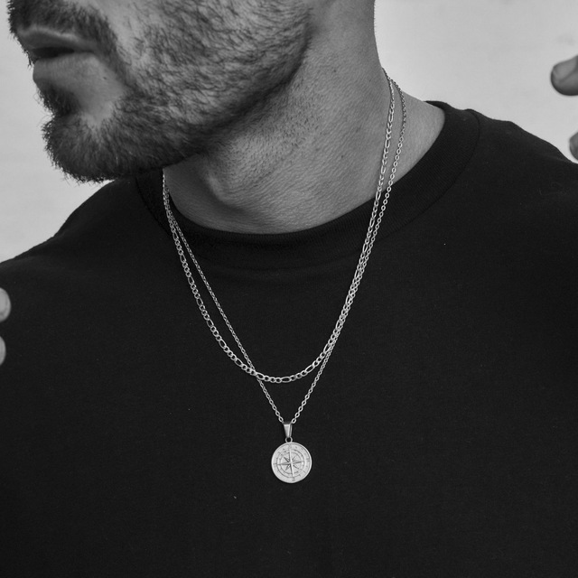 Collana a strati da uomo con ciondolo a forma di bussola nautica da viaggio, gioielli alla moda, molto venduta_voghion.com