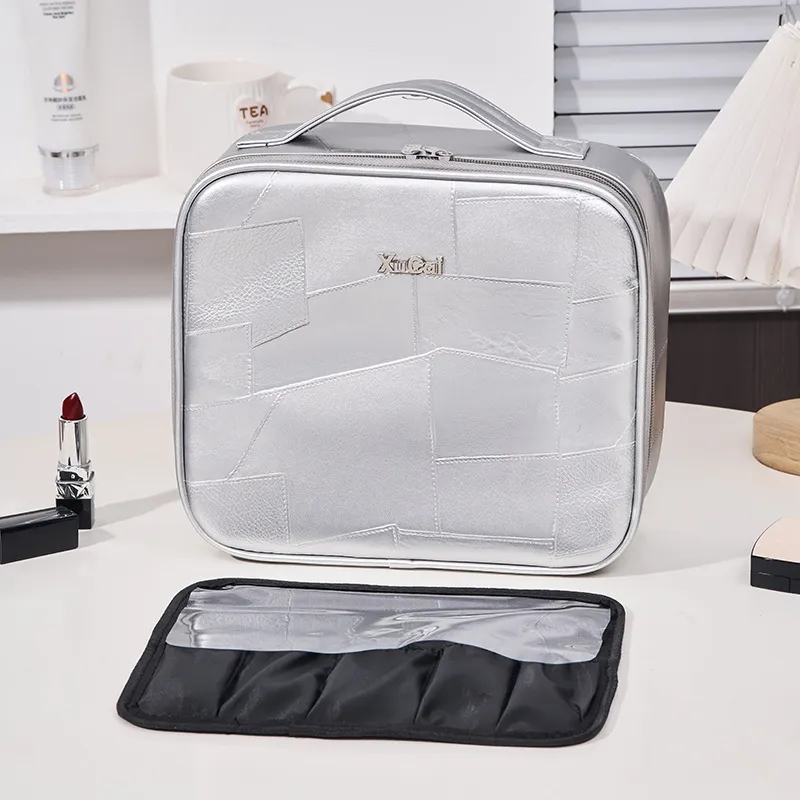 Trousse de maquillage rose chic, grande capacité, légère, idéale pour les voyages et le rangement._voghion.com