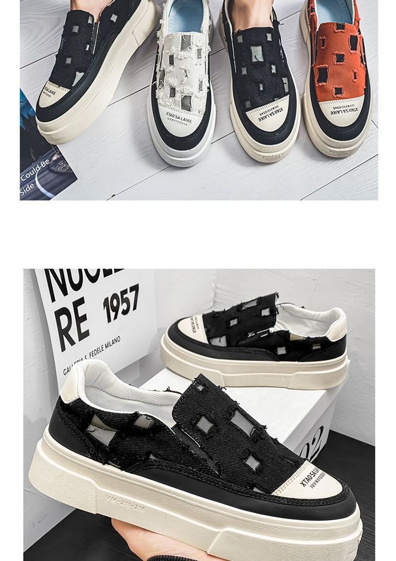 MannNeil 2024 New Summer Breathable Canvas Trdy M's Versatile Instagram High Street Brok Hole Beggar Board Shoes_voghion.com