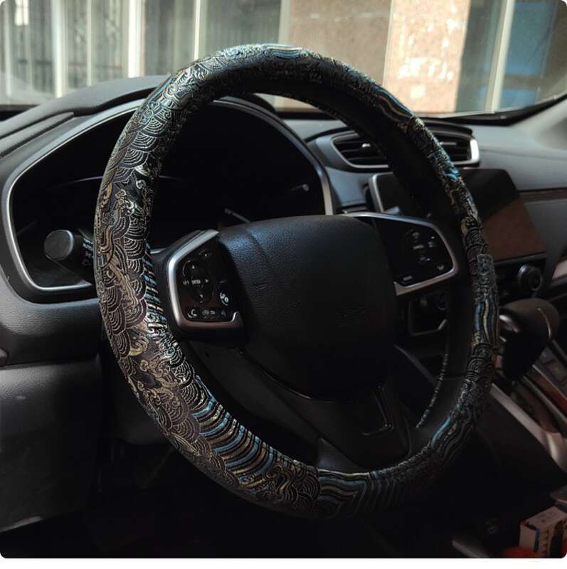 Husă ghidon JDM, țesătură brocată, brodată, neagră, universală, antiderapantă, pentru patru anotimpuri, China-Chic_voghion.com