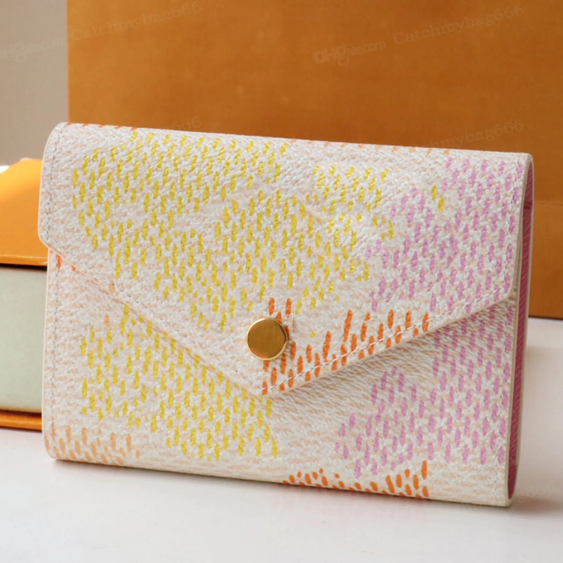 top Quality 10A Victorine Wallet Designer Coated Canvas Golden Hardware Wallets Leather Trim Card Holder Press Stud_voghion.com