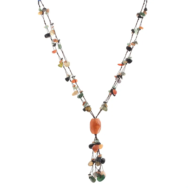 Natural Stone Tassel Necklace Ethnic Beaded Chain For Women Men_voghion.com