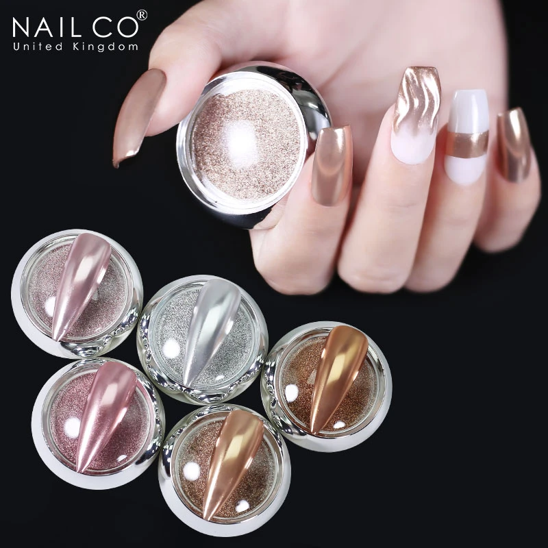 NAILCO 5vnt rinkinys Holografinės nagų pudros spindinčios rožinės aukso spalvos metalo veidrodinės pudros manikiūras nagų dailei Chromo pigmento priedai_voghion.com