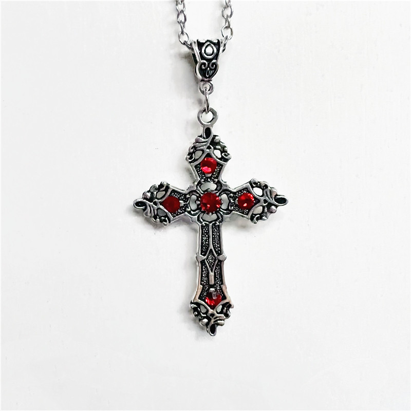 Necklaces Gothic Silver Crystal Baroque Cross Large Necklace_voghion.com