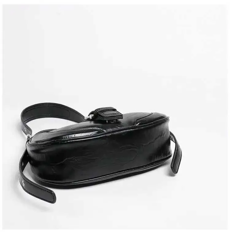 Women Y2K Fashion Shoulder Black PU Leather Underarm Ladies High Quality Handbags Hot Girls Armpit Bags Wallet_voghion.com