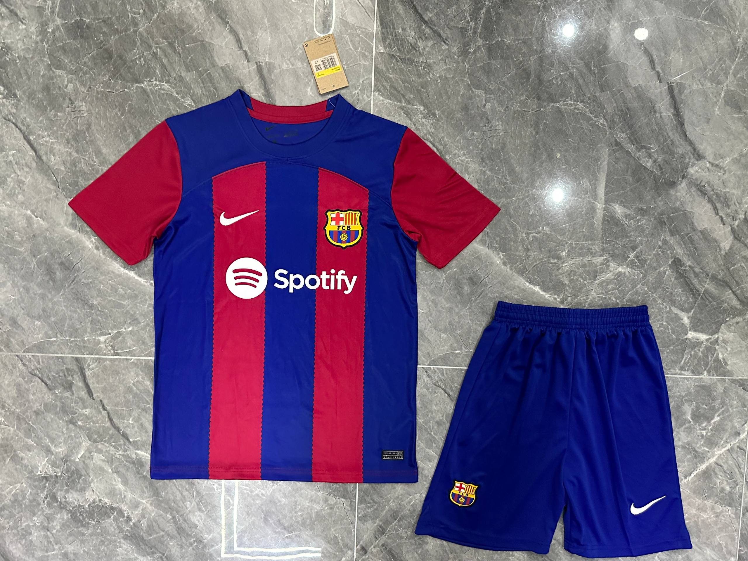 2023-2024 Adult Children's FC-Barcelona Club Home Football Jersey Soccer T-shirt Short Kit- All Size