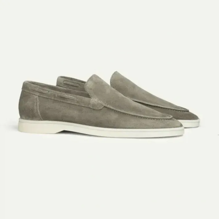 Mocasines de yate de gamuza esmerilada, zapatos planos para conducir, sin cordones, para caminar durante las 4 estaciones, con punta redonda, informales, para hombre, talla grande_voghion.com