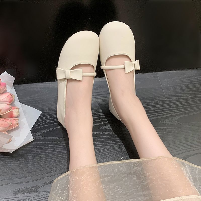 Gentle flat bean women's spring and autumn summer 2024 new shallow mouth soft sole not tired foot single shoes_voghion.com