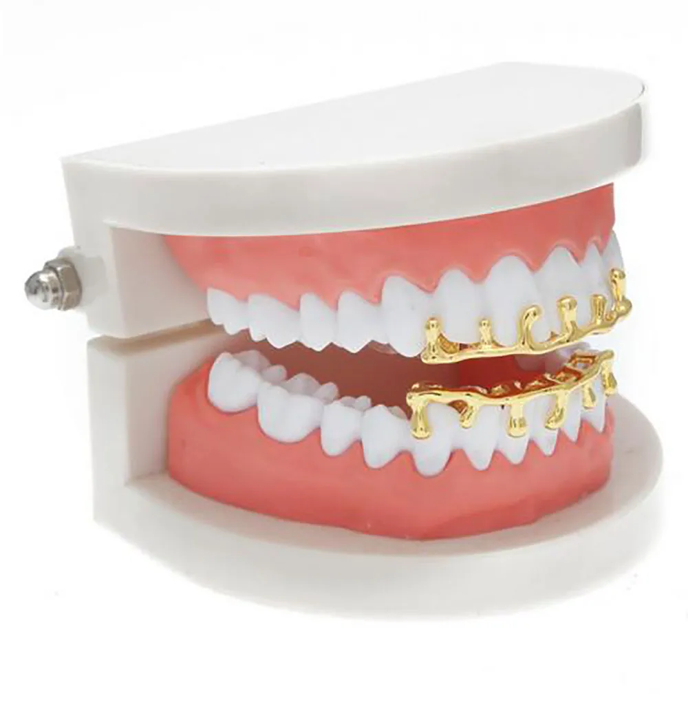 Mode Hip Hop Lava Grillzs vergoldet oben und unten Vampirzähne Grillz Rock Punk Rapper Zubehör mit 2 Silikon_voghion.com