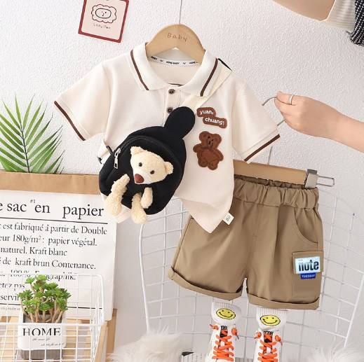 Mother & Kids Boys Summer Suit New Baby Cute Polo Shirt Short Sleeve Summer Children Cartoon Casual Two-piece Set