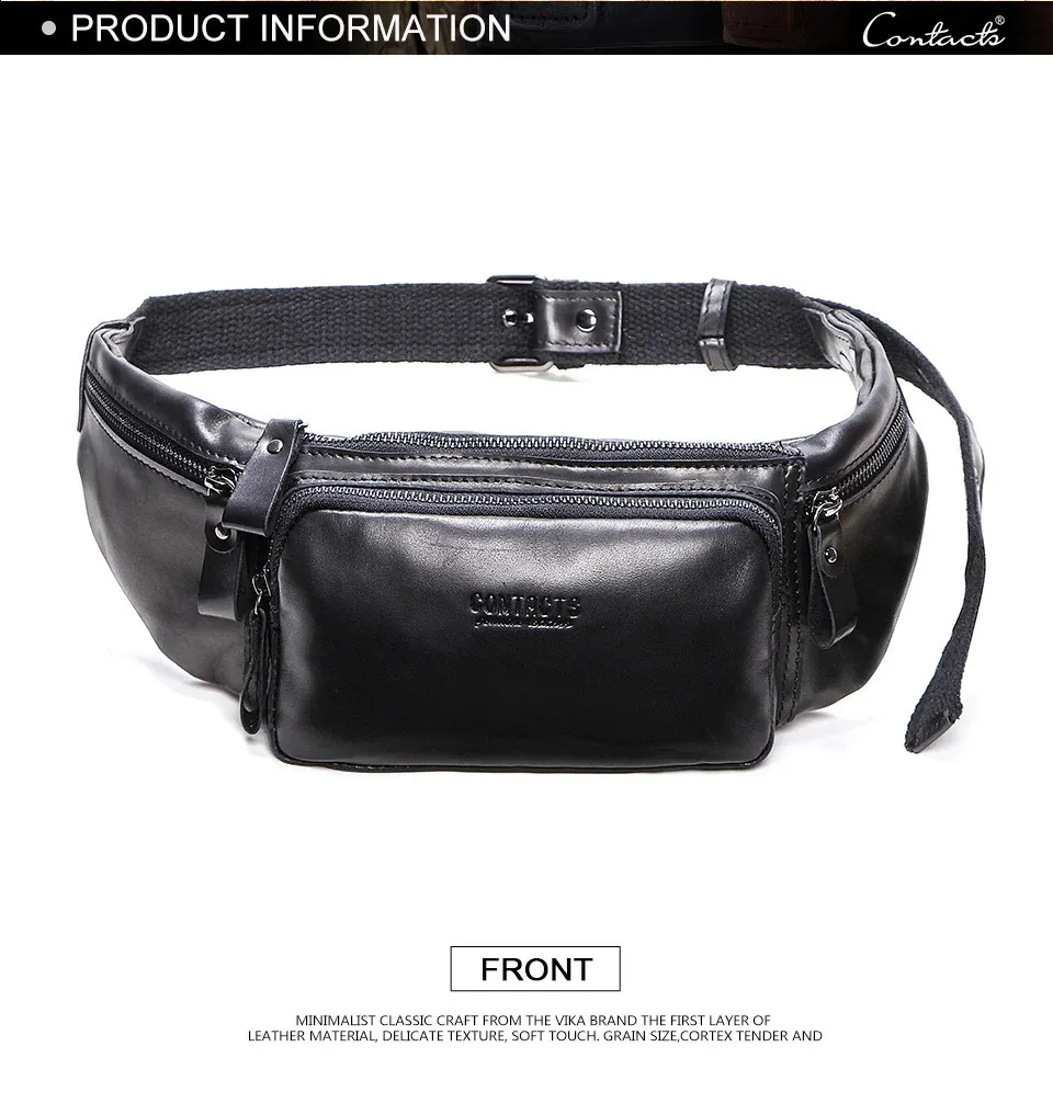 CONTACTS Rindsleder Herren Casual Kleine Gürteltasche für Handy und Kreditkarten Reise-Brusttasche 240829_voghion.com