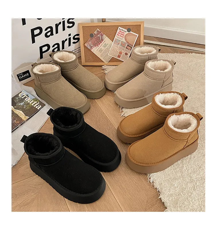 Women's Platform Anti-Slip Snow 2025 Fall Winter New Design Fur-Lined Thick Warm Cotton Boots Brown Black_voghion.com