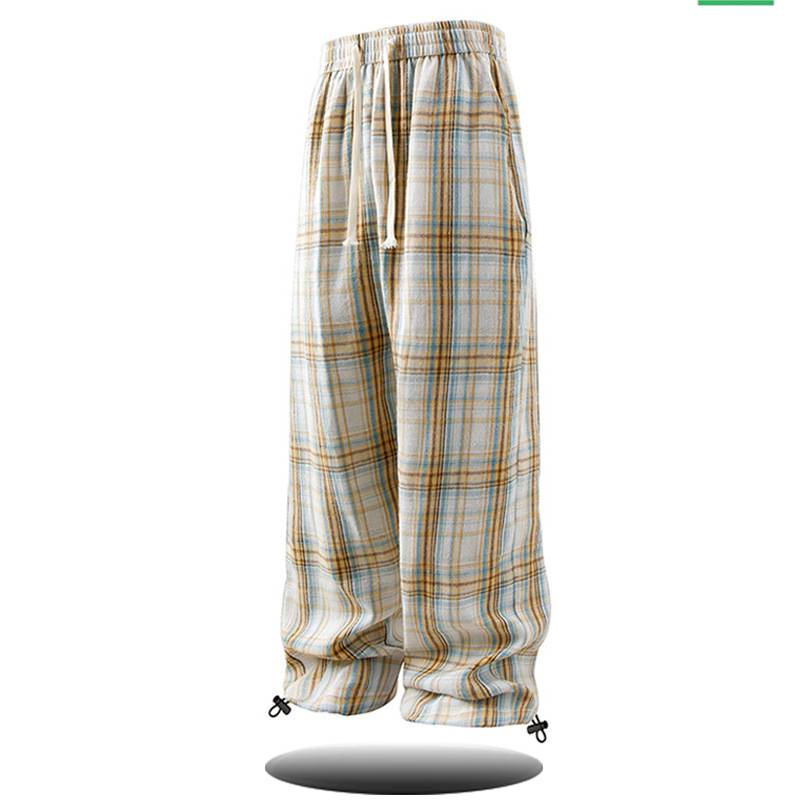 Conjunto de camisa e calça masculina inspirado – calça xadrez de manga comprida com botões e calça casual (roupa de rua retrô para adolescentes e jovens adultos)_voghion.com