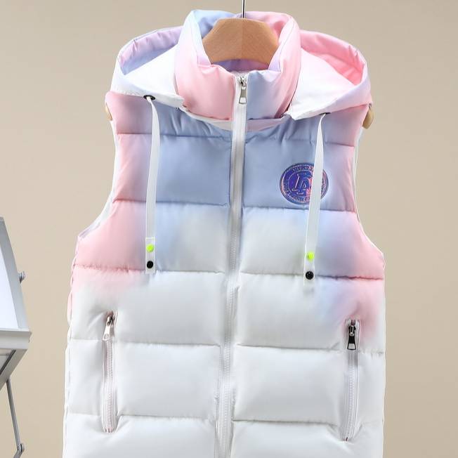 Gilet dégradé ombré pour homme et femme – Veste épaisse sans manches à col montant | Streetwear tendance (M-5XL en gris/rose/bleu)_voghion.com