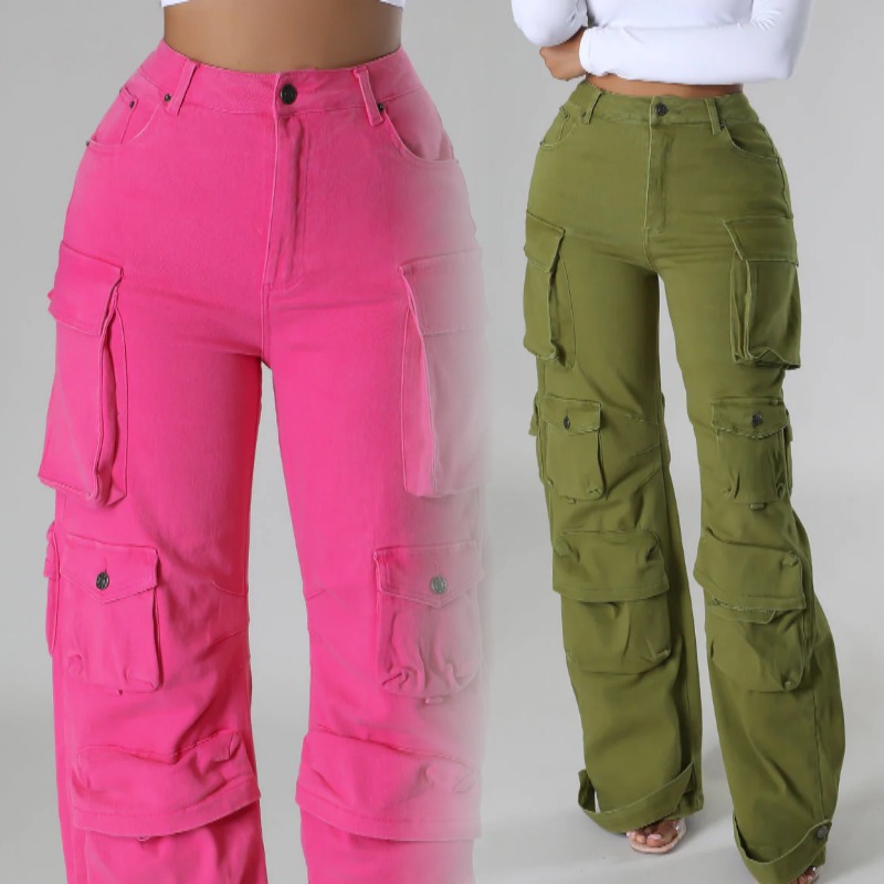 Pantalons multi-poches aux couleurs acidulées pour femmes
