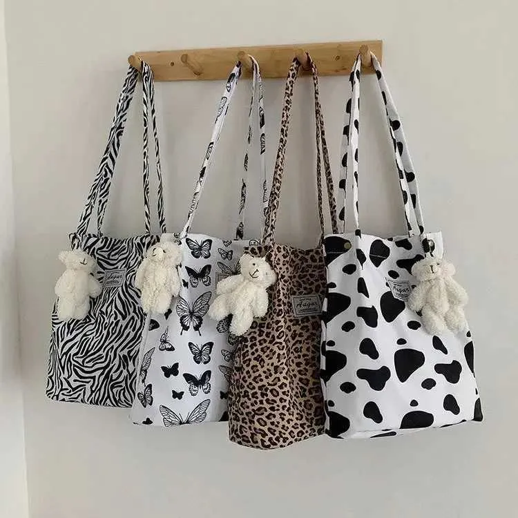 Sac à main en toile imprimé léopard pour femme, mode coréenne décontractée, nouveau sac de shopping, sac à main imprimé pour étudiant, Bolsa Mujer Y241026_voghion.com