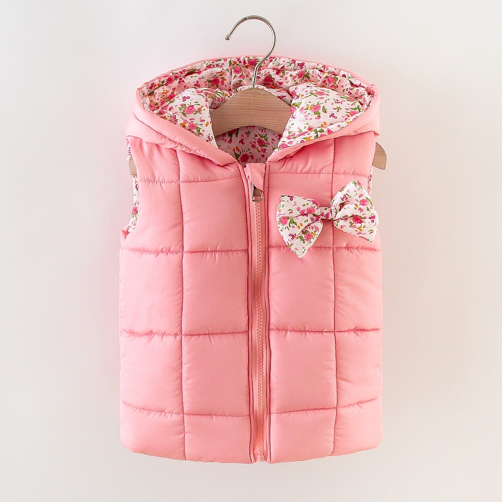 Children'S Thicken Cotton Hooded Sleeveless Vest Plain Cold Protection All Match Vest For Baby Girls 6 Months To 3 Years Old Outing Clothing