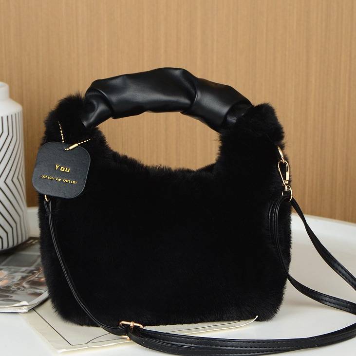 Sac bandoulière en fausse fourrure pour femme - Sac à main souple avec fermeture éclair, petit sac carré élégant et mignon pour vos tenues du quotidien._voghion.com