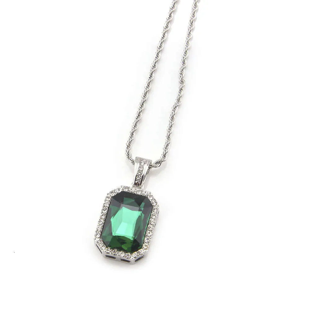 Hip Hop Diamond Square 4.5 * 2.5 Red Alloy Pendant Hiphop Men's Necklace_voghion.com